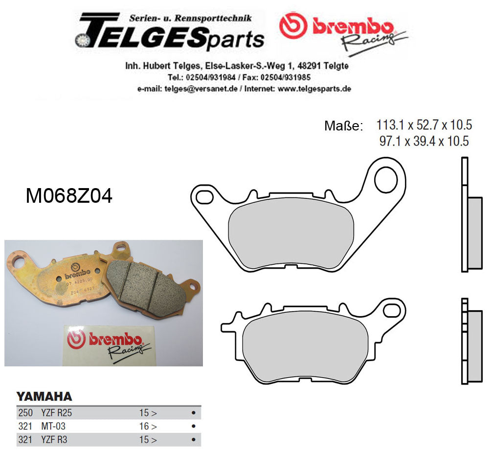 Brembo Pure Racing-Brake Pads Z04, M068Z04