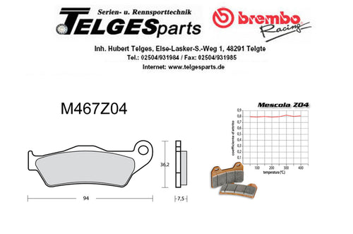 Brembo Pure Racing-Brake Pads Z04, M467Z04