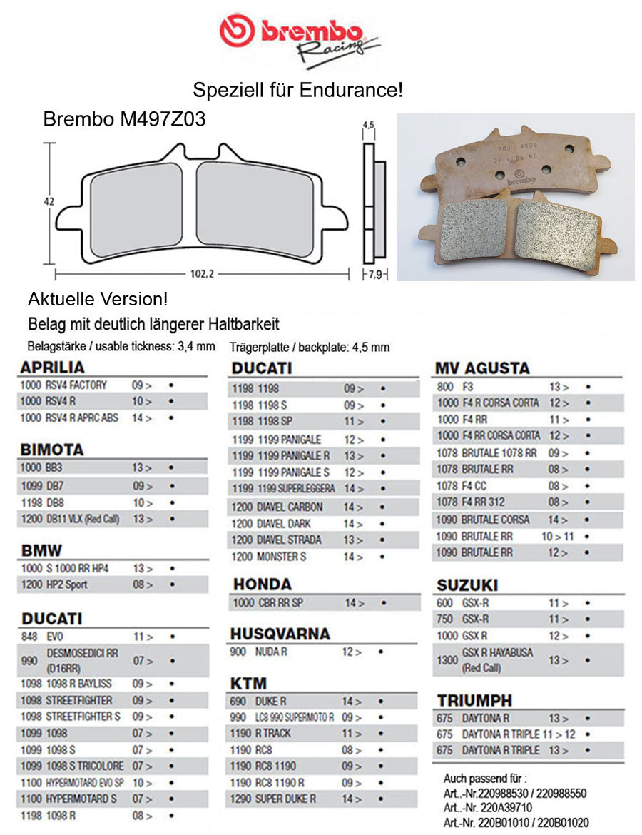 Brembo Pure Racing-Brake Pads Z03, M497Z03