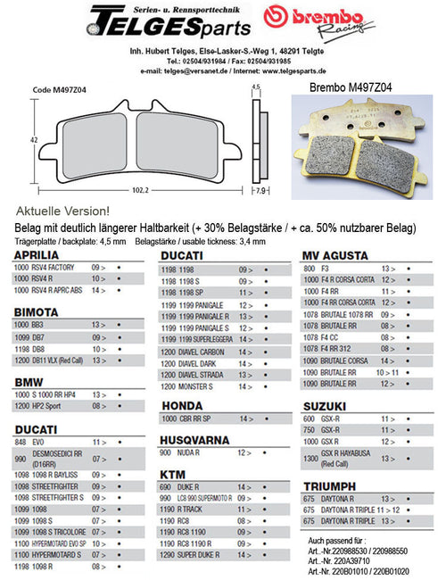 Brembo Pure Racing-Brake Pads Z04, M497Z04
