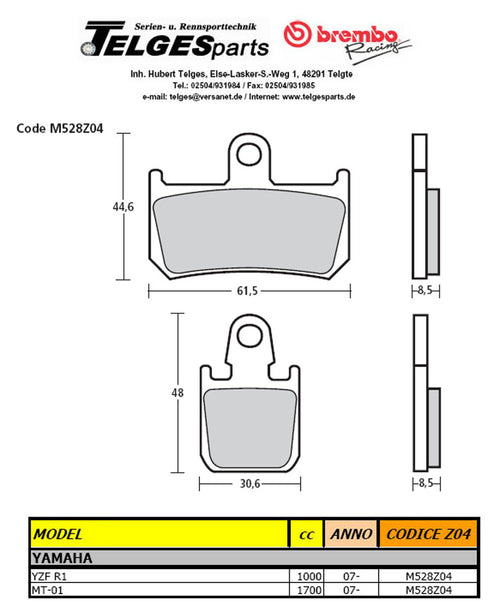 Brembo Pure Racing-Brake Pads Z04, M528Z04