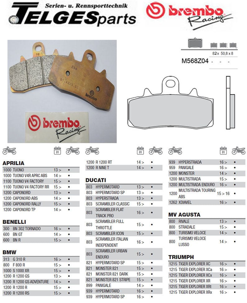 Brembo Pure Racing-Brake Pads Z04, M568Z04