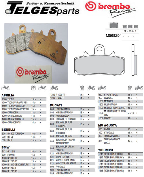 Brembo Pure Racing-Brake Pads Z04, M568Z04