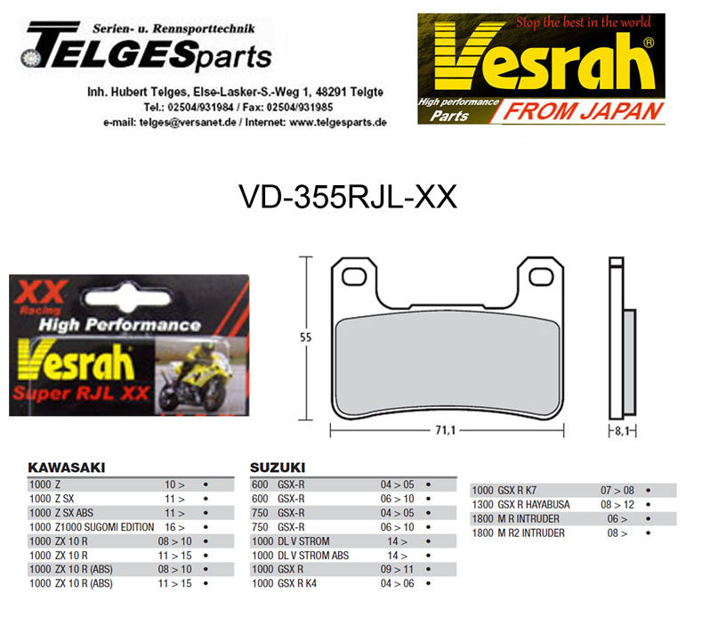 Vesrah Racing-Bremsbeläge RJLXX, VD-355RJLXX